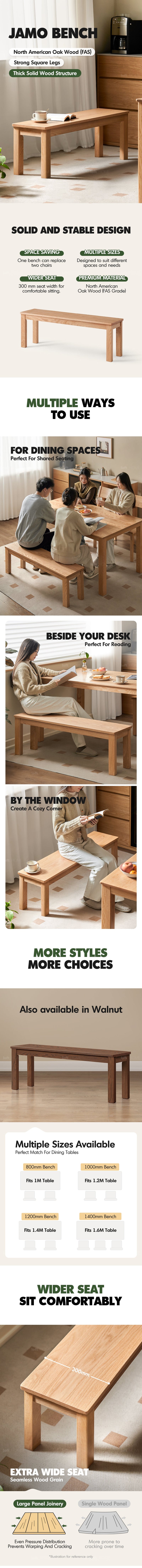 more product details and feature of Scandinavian Oak Wood Dining Bench JAMO