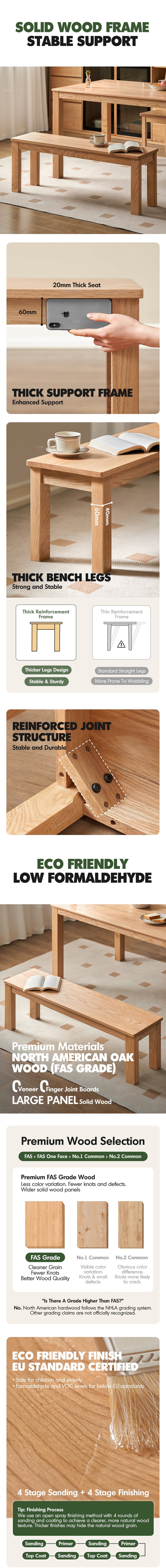 more product details and feature of Scandinavian Oak Wood Dining Bench JAMO