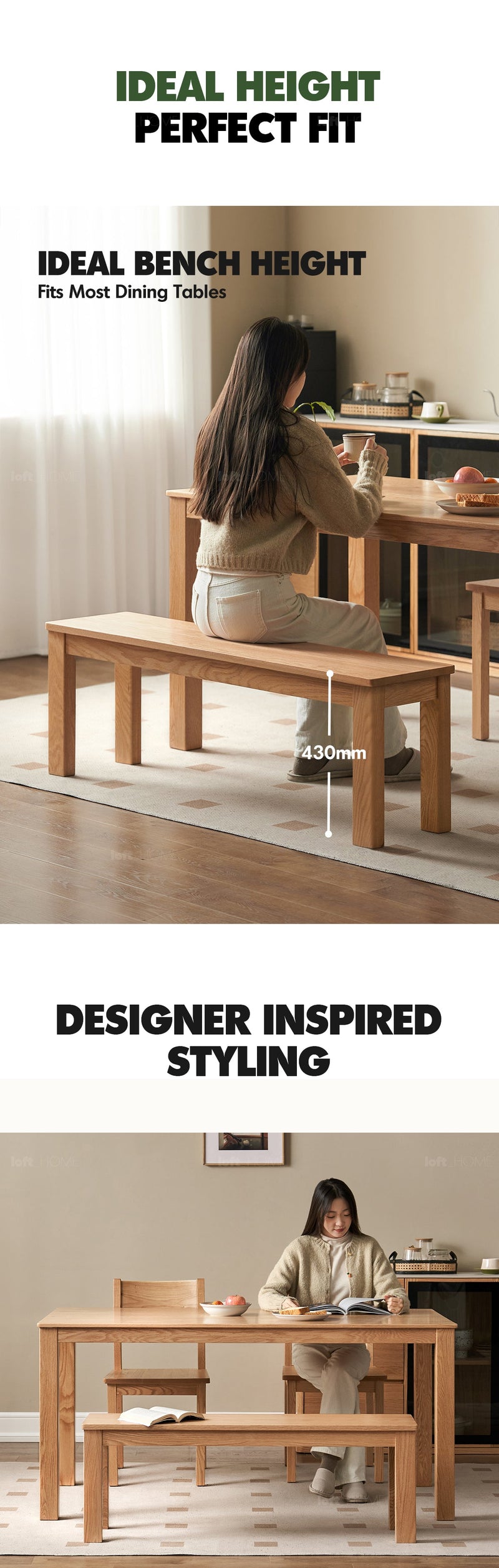 more product details and feature of Scandinavian Oak Wood Dining Bench JAMO