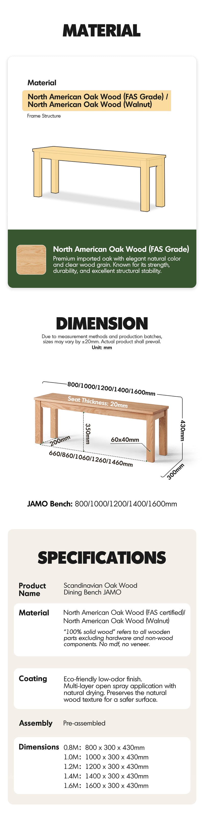 Scandinavian Oak Wood Dining Bench JAMO More Details and Instruction_8