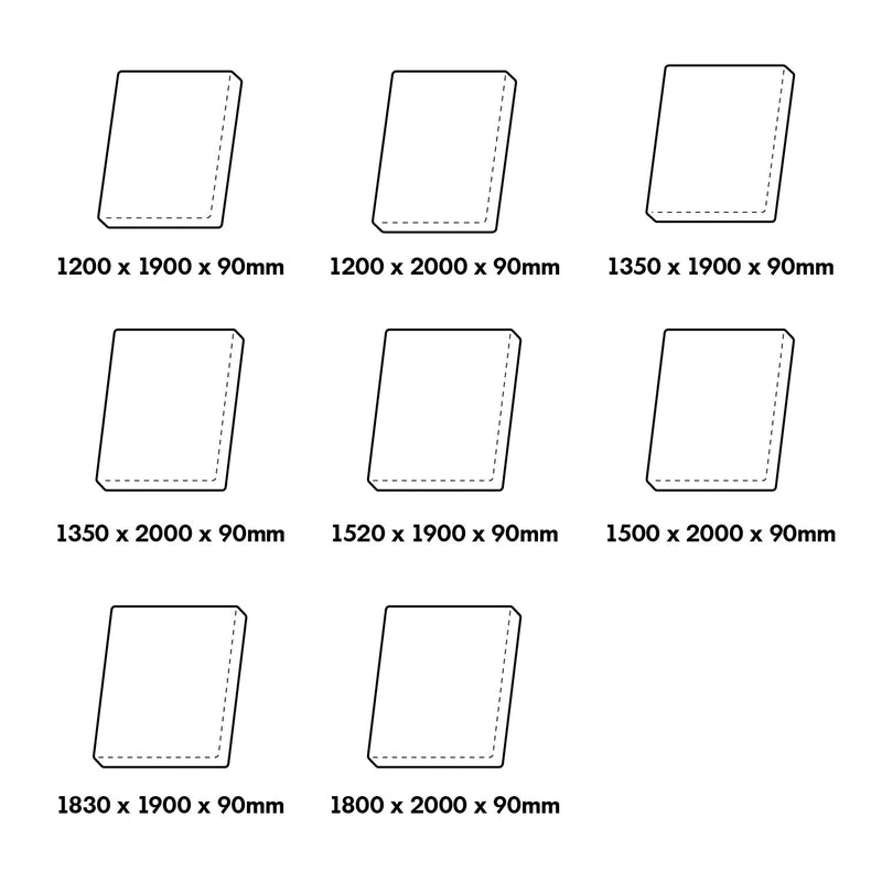 dimension detail diagram of 9cm Gel Memory Foam Mattress BLUEBOX T2 PRO