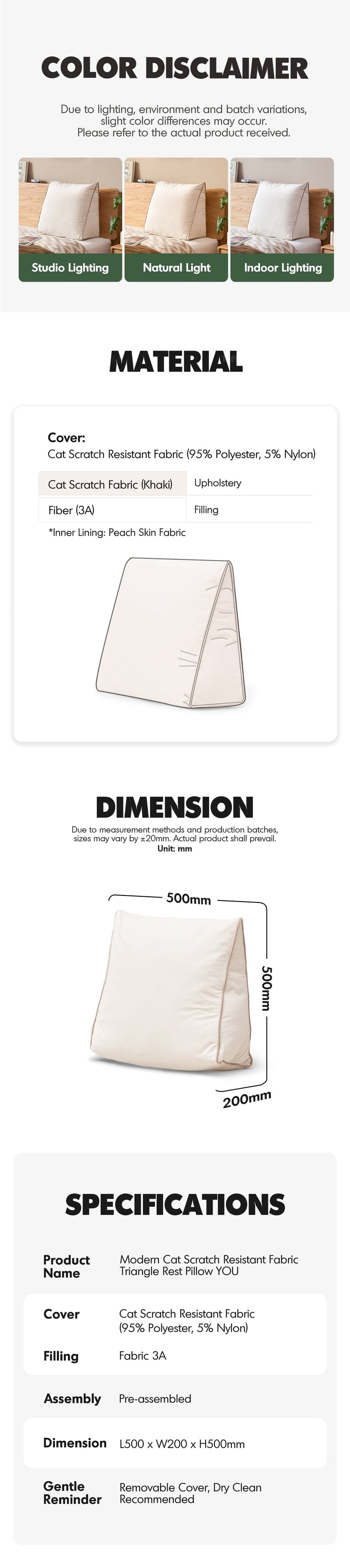 more product details and feature of Modern Cat Scratch Resistant Fabric Triangle Rest Pillow YOU