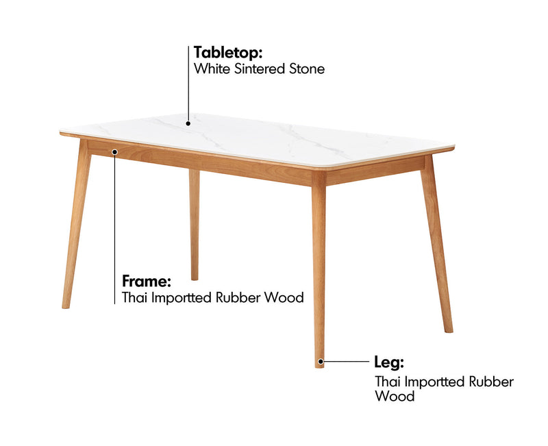 more material details of Scandinavian Sintered Stone Rubber Wood Dining Table ROWAN