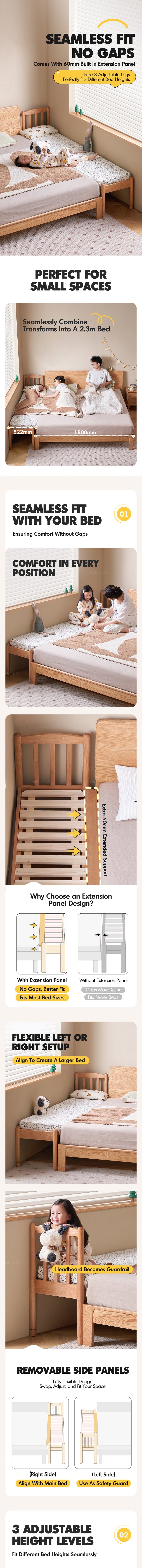 Scandinavian Birch Wood Kids Sidecar Bed With Mattress Set MIKA Good to Know Preview-1