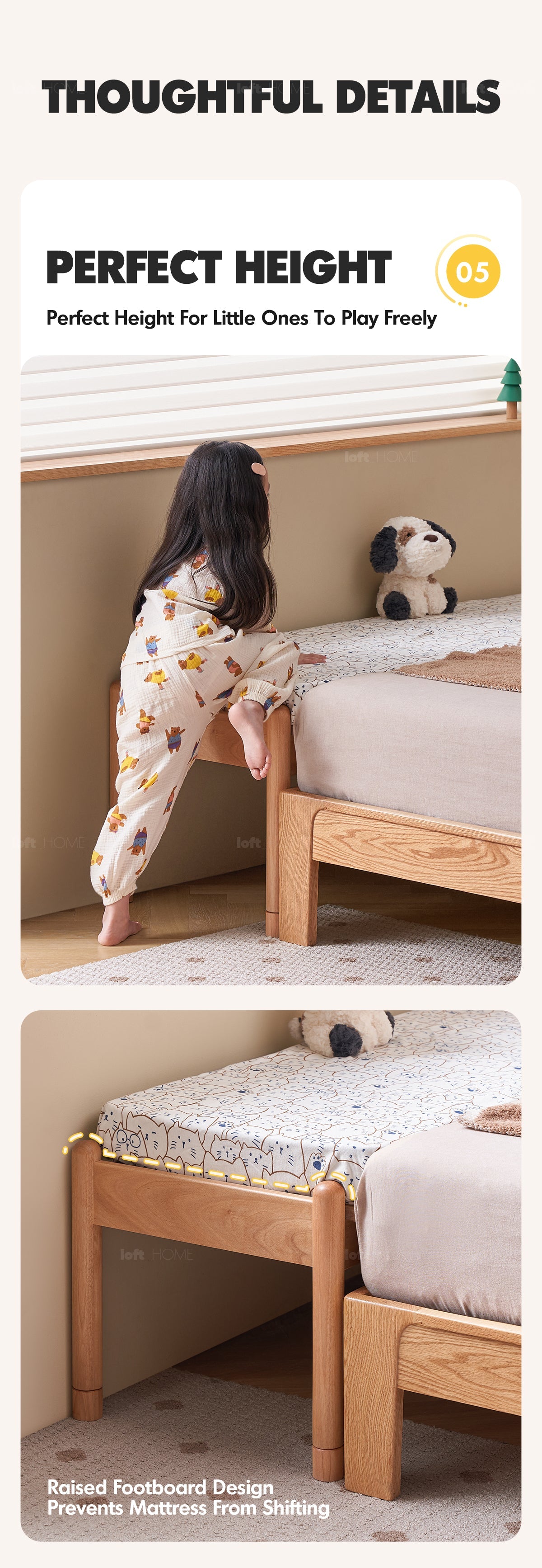 more product details and feature of Scandinavian Birch Wood Kids Sidecar Bed With Mattress Set MIKA