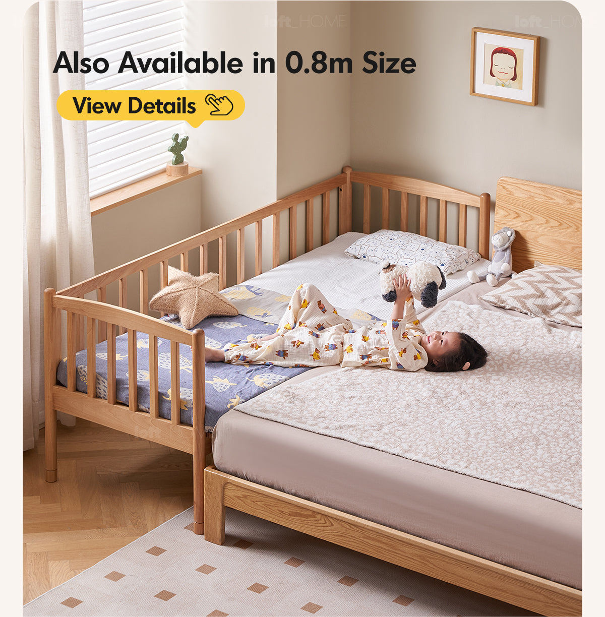 more product details and feature of Scandinavian Birch Wood Kids Sidecar Bed With Mattress Set MIKA