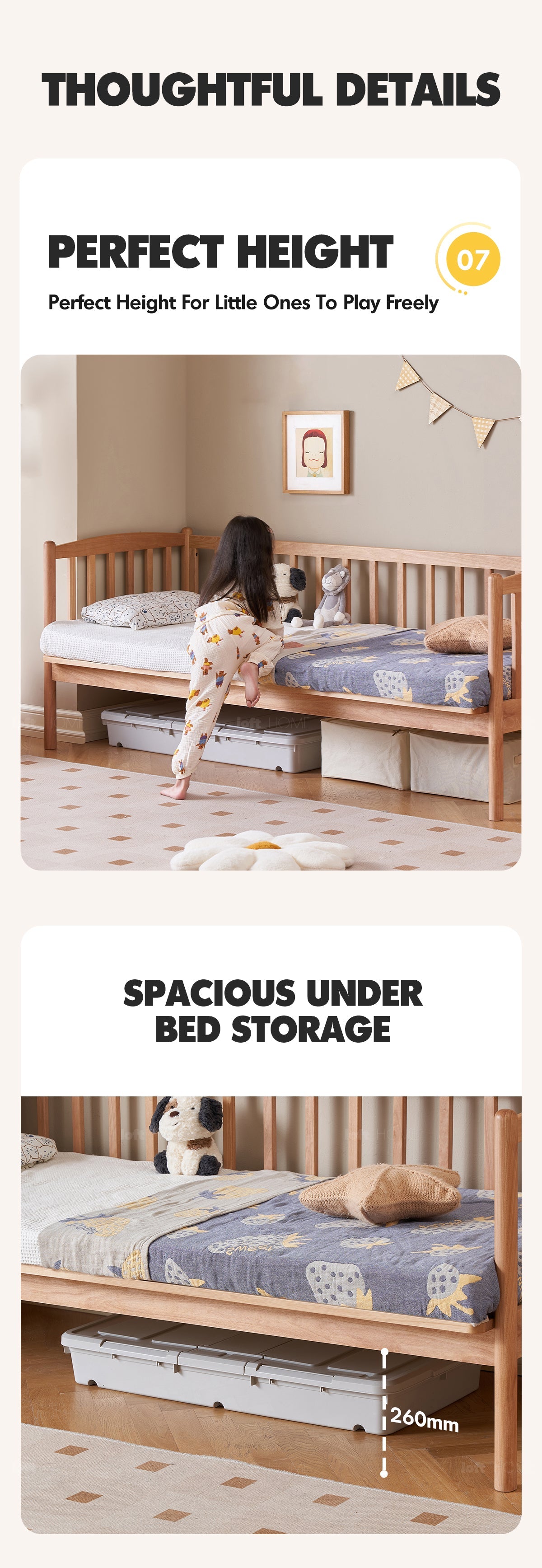 more product details and feature of Scandinavian Birch Wood Kids Sidecar Bed With Mattress Set MYKA