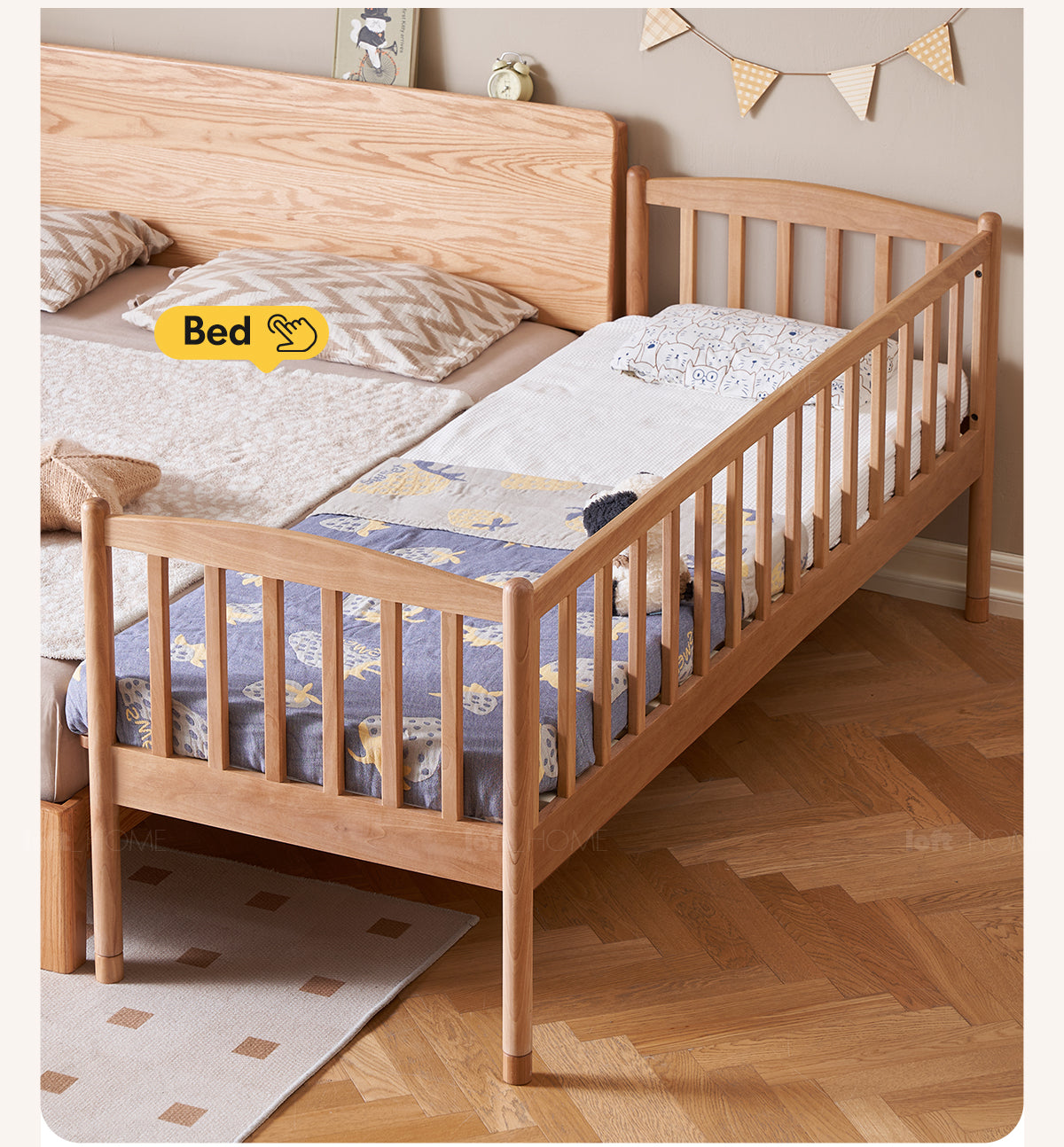 more product details and feature of Scandinavian Birch Wood Kids Sidecar Bed With Mattress Set MYKA