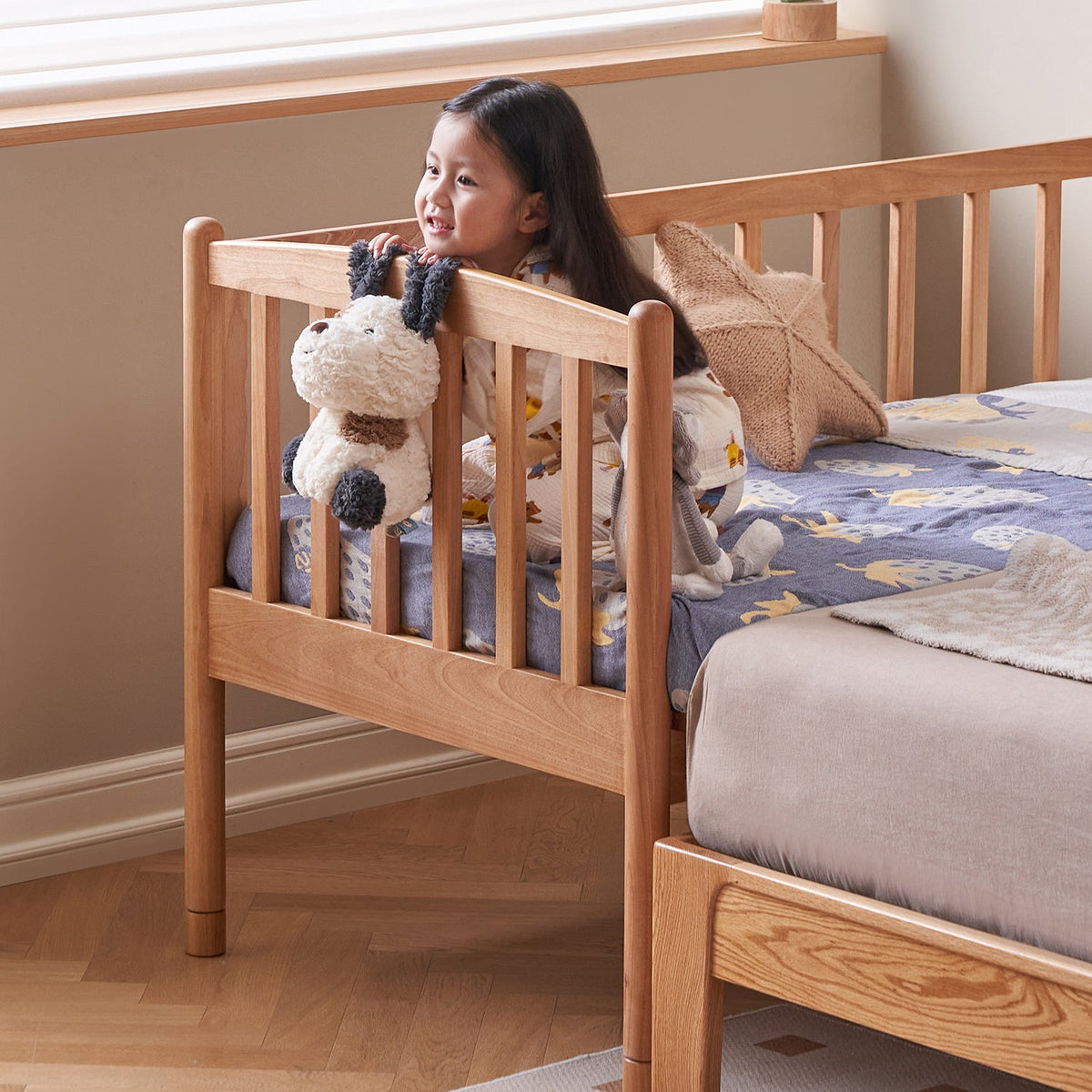 more color details of Scandinavian Birch Wood Kids Sidecar Bed With Mattress Set MYKA