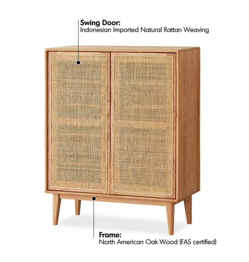 more material details of Scandinavian Rattan Oak Wood Shoe Cabinet BERI