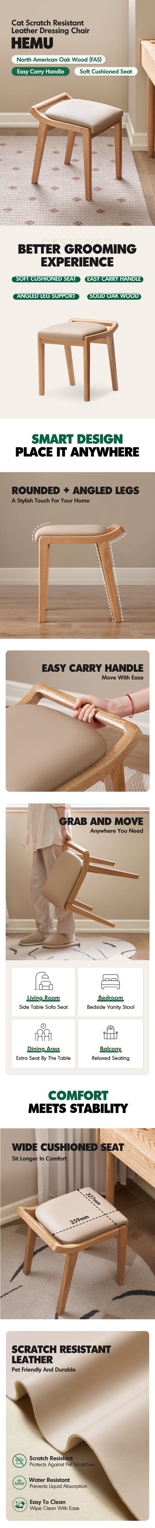 Scandinavian Oak Wood Cat Scratch Resistant Leather Dressing Chair HEMU Good to Know Preview-1