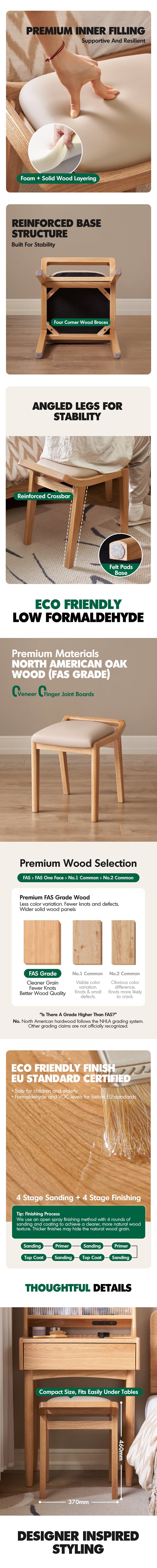 more product details and feature of Scandinavian Oak Wood Cat Scratch Resistant Leather Dressing Chair HEMU
