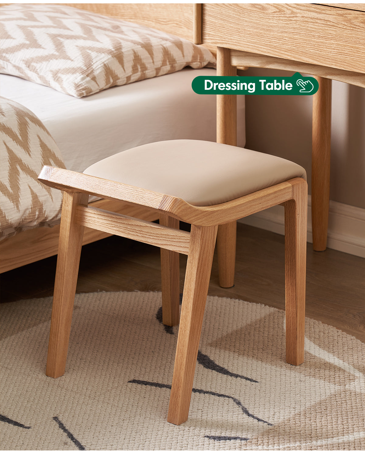 more product details and feature of Scandinavian Oak Wood Cat Scratch Resistant Leather Dressing Chair HEMU