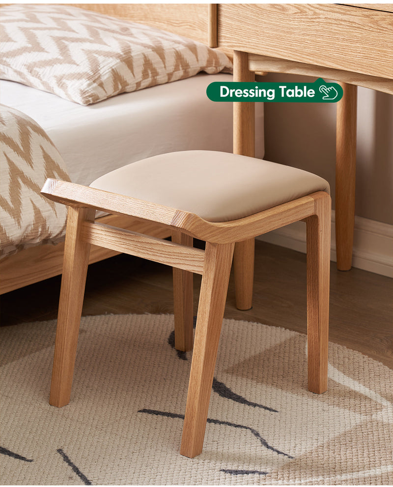 more product details and feature of Scandinavian Oak Wood Cat Scratch Resistant Leather Dressing Chair HEMU