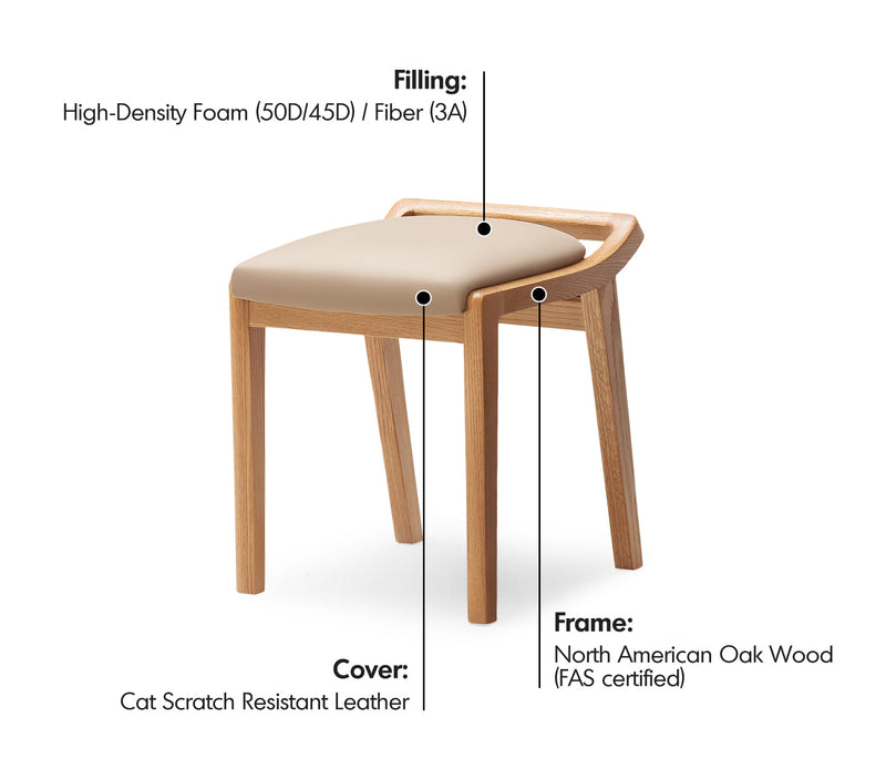 more material details of Scandinavian Oak Wood Cat Scratch Resistant Leather Dressing Chair HEMU