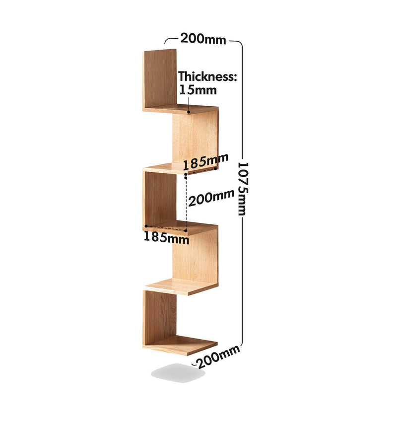 dimension detail diagram of Scandinavian Beech Wood Corner Shelf PITTSBURGH