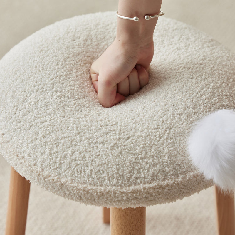 more color details of Cream Teddy Boucle Fabric Dressing Stool AMILAN
