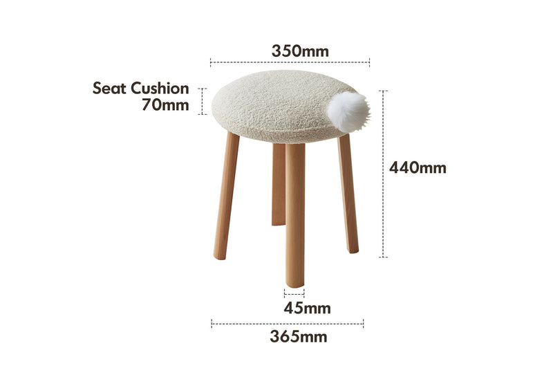 dimension detail diagram of Cream Teddy Boucle Fabric Dressing Stool AMILAN