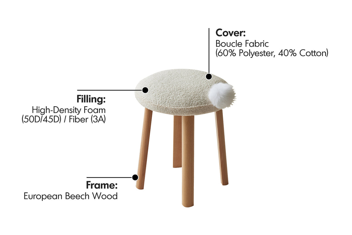 more material details of Cream Teddy Boucle Fabric Dressing Stool AMILAN