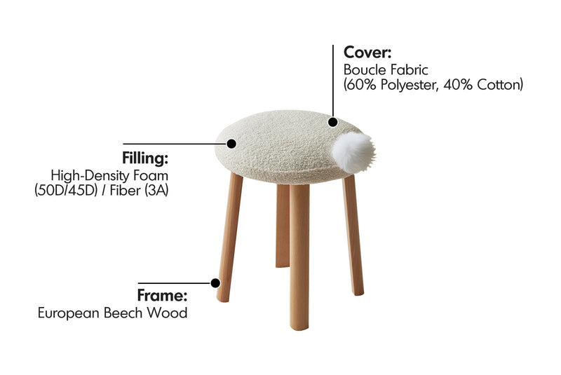 more material details of Cream Teddy Boucle Fabric Dressing Stool AMILAN