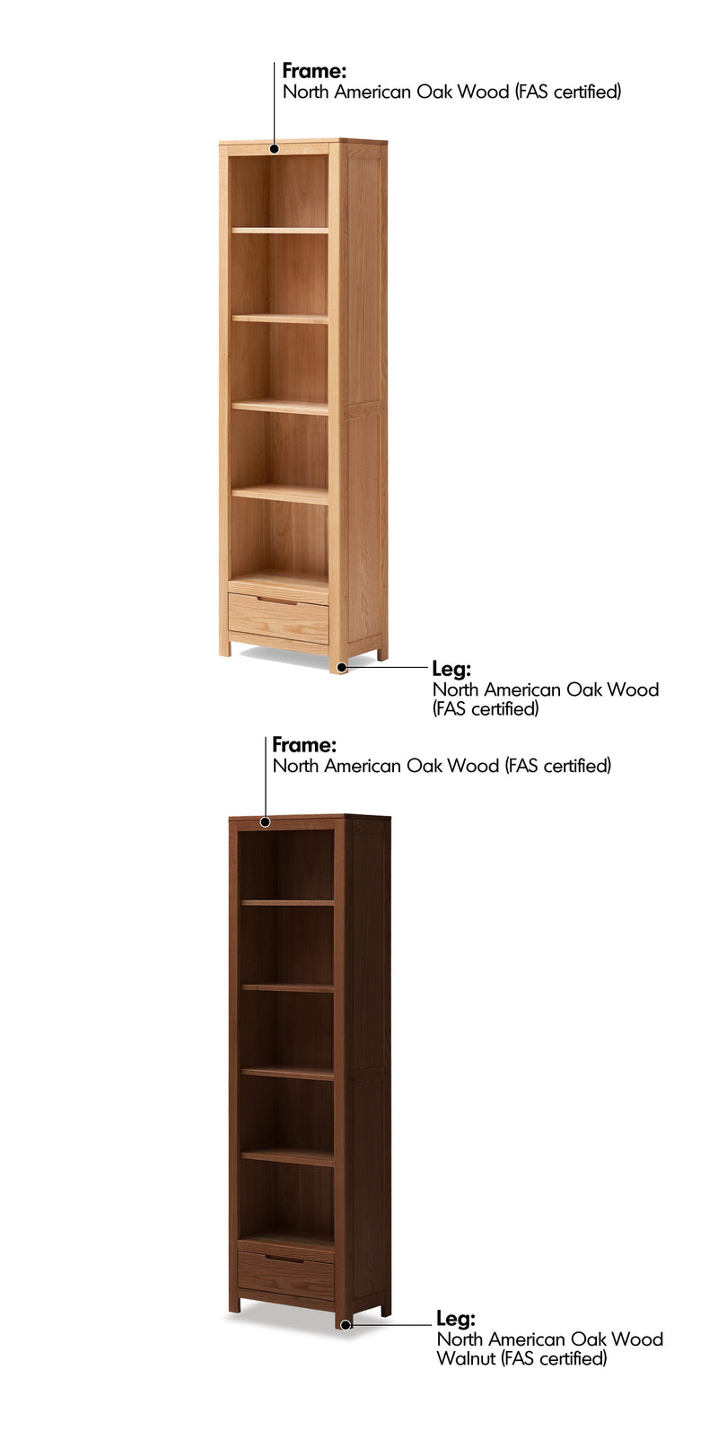 more material details of Scandinavian Oak Wood Bookshelf NORWAY