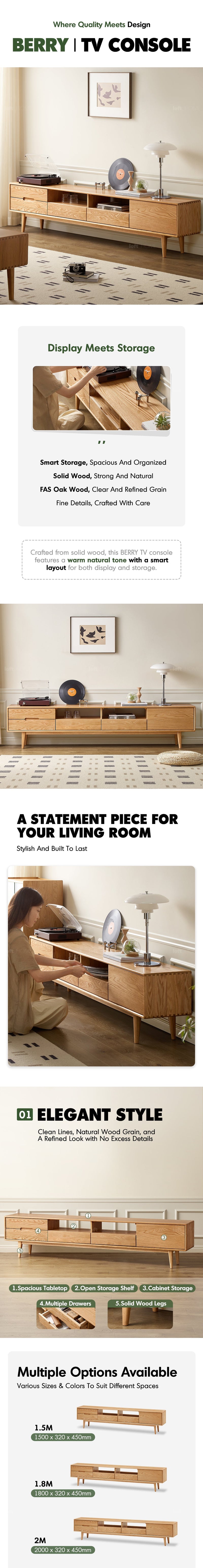 more product details and feature of Scandinavian Oak Wood TV Console BERRY