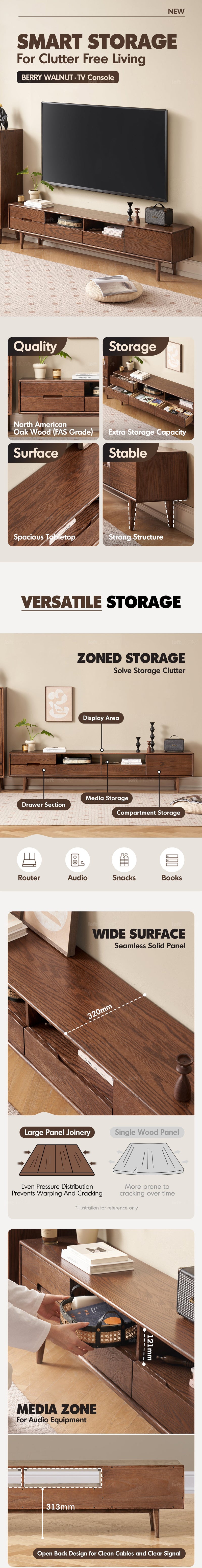 more product details and feature of Scandinavian Oak Wood TV Console BERRY WALNUT