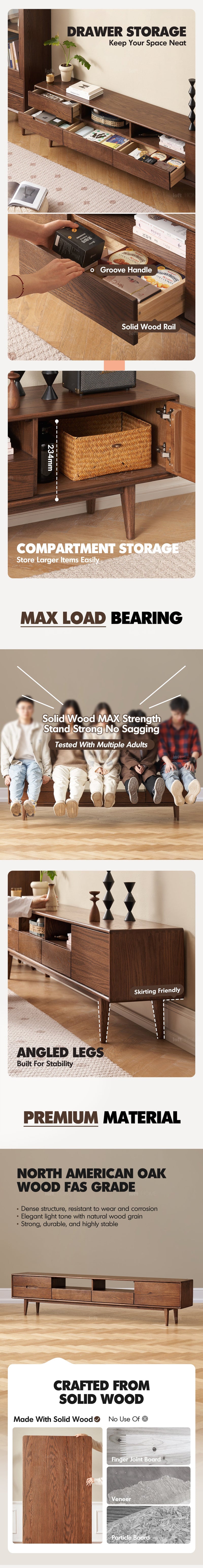 more product details and feature of Scandinavian Oak Wood TV Console BERRY WALNUT