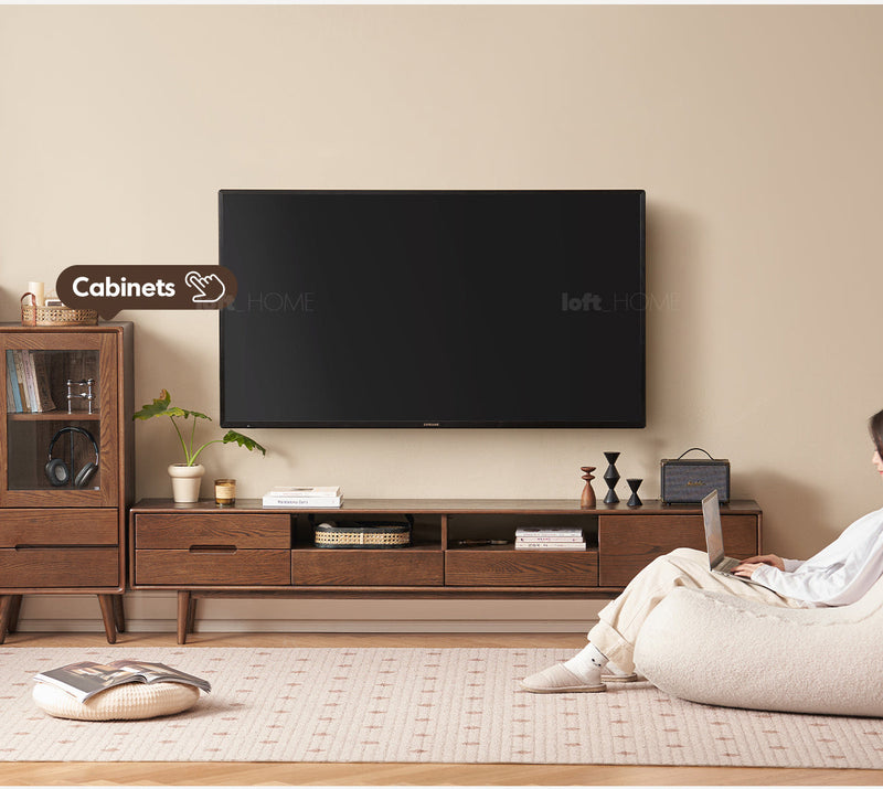 more product details and feature of Scandinavian Oak Wood TV Console BERRY WALNUT