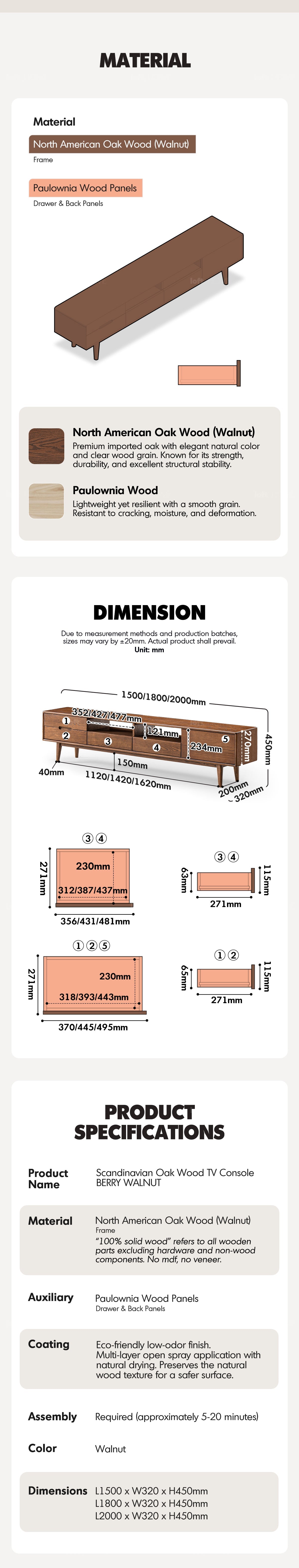 more product details and feature of Scandinavian Oak Wood TV Console BERRY WALNUT