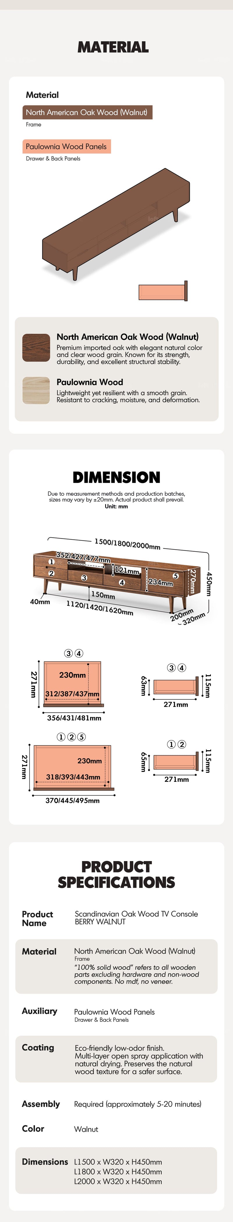 more product details and feature of Scandinavian Oak Wood TV Console BERRY WALNUT