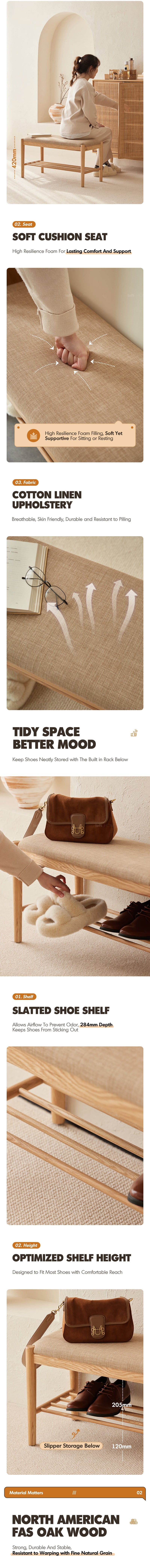more product details and feature of Scandinavian Oak Wood Shoe Changing Bench FUJI