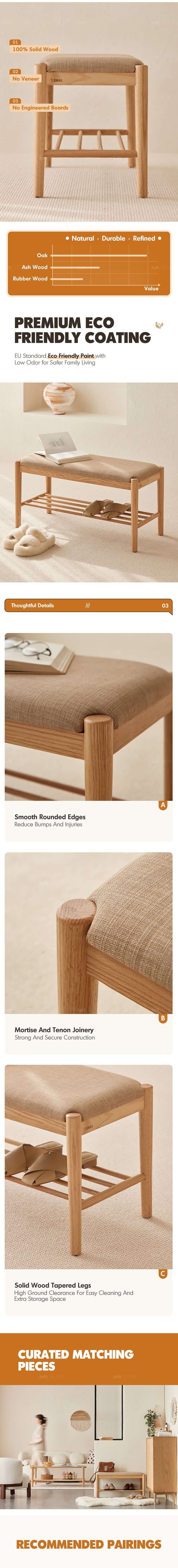 more product details and feature of Scandinavian Oak Wood Shoe Changing Bench FUJI