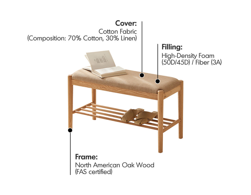 more material details of Scandinavian Oak Wood Shoe Changing Bench FUJI