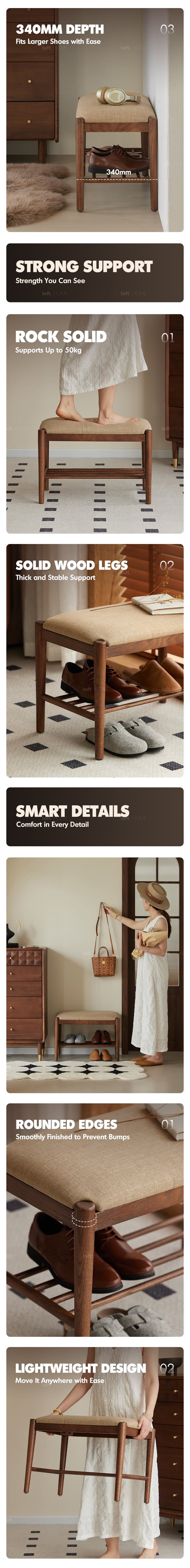 more product details and feature of Scandinavian Oak Wood Shoe Changing Bench FUJI WALNUT