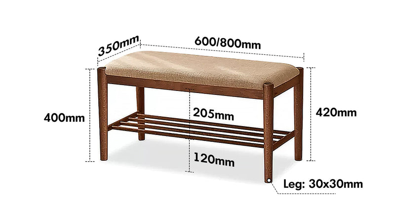 dimension detail diagram of Scandinavian Oak Wood Shoe Changing Bench FUJI WALNUT
