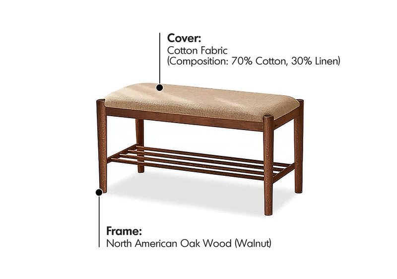 more material details of Scandinavian Oak Wood Shoe Changing Bench FUJI WALNUT