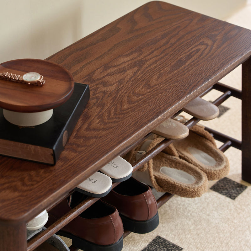 more color details of Scandinavian Oak Wood Shoe Shelf FUJI WALNUT