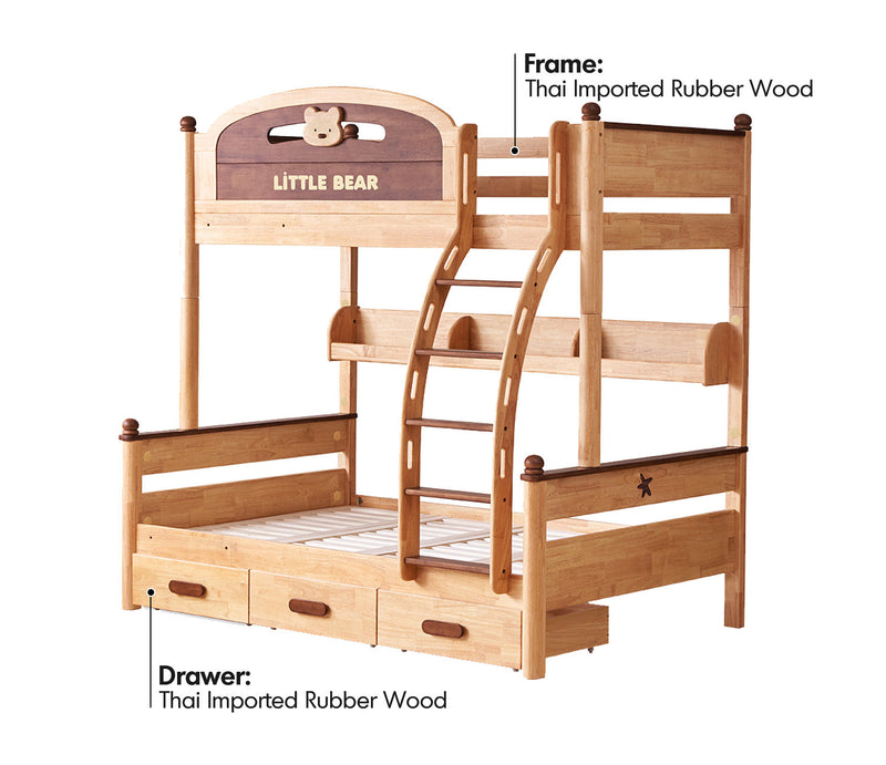 more material details of Scandinavian Rubber Wood Kids Bunk Bed With Bottom Drawers And Wall Shelf LITTLE BEAR