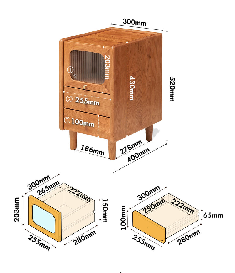 dimension detail diagram of Scandinavian Cherry Wood Side Table SKYLAR