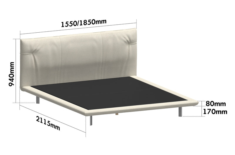 dimension detail diagram of Minimalist Genuine Leather Bed RHINE