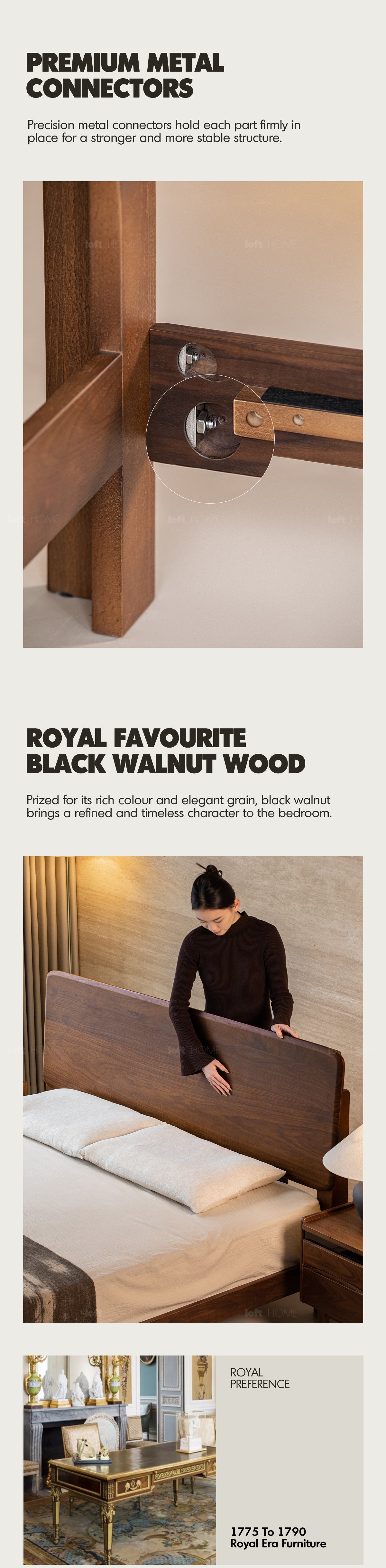 more product details and feature of Japandi Walnut Wood Bed DUNE