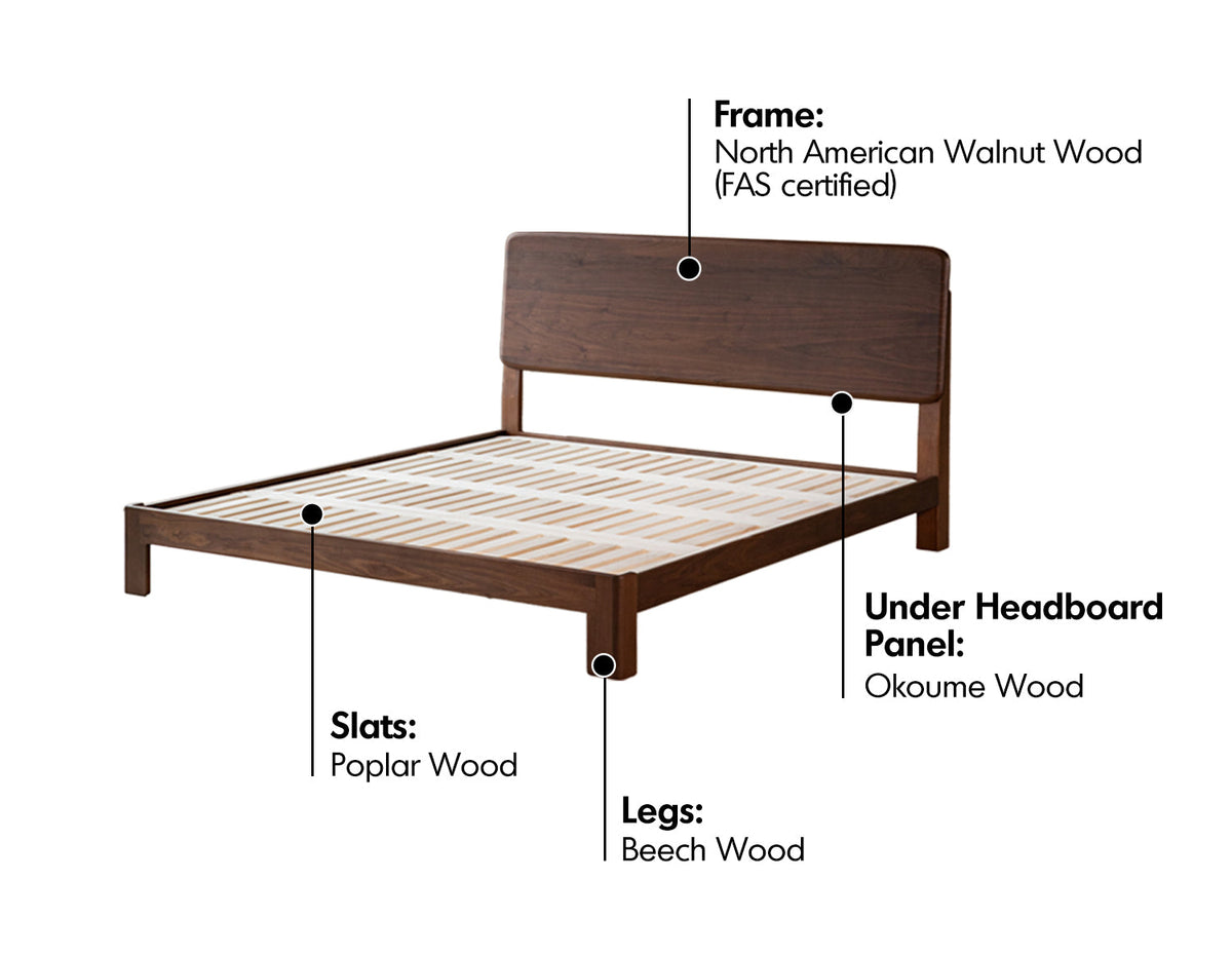 more material details of Japandi Walnut Wood Bed DUNE