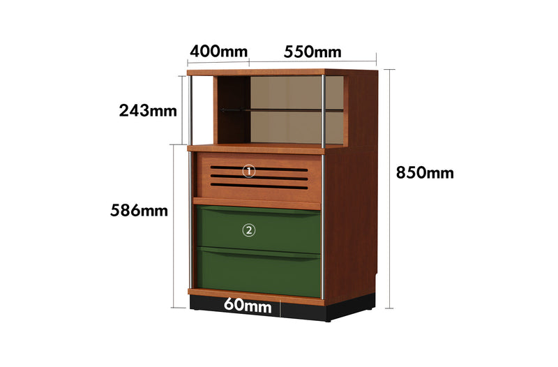 dimension detail diagram of Bauhaus Boxwood Chest Of 3 Drawers SILVER WING