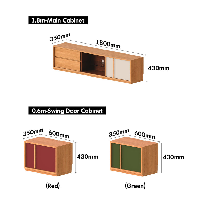dimension detail diagram of Bauhaus Cherry Wood TV Console TIME