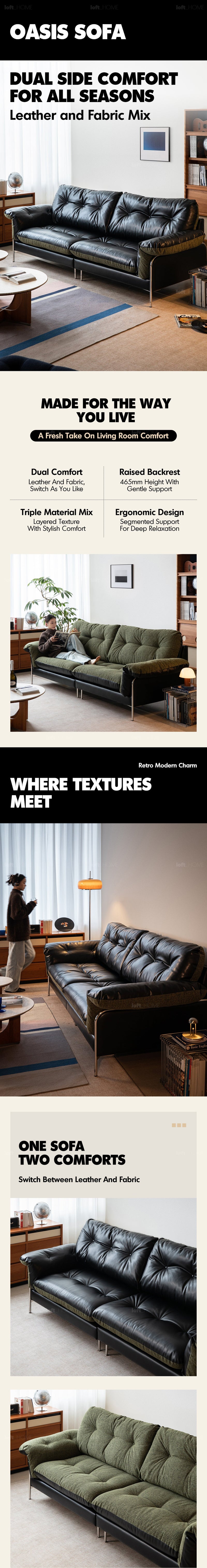 more product details and feature of Vintage Microfiber Leather And Fabric 2 Seater Sofa OASIS