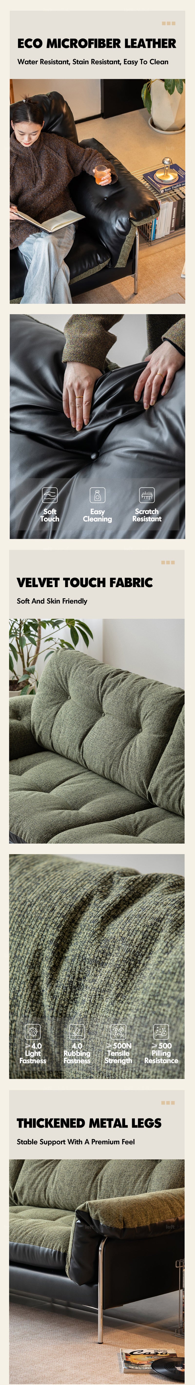 more product details and feature of Vintage Microfiber Leather And Fabric 2 Seater Sofa OASIS