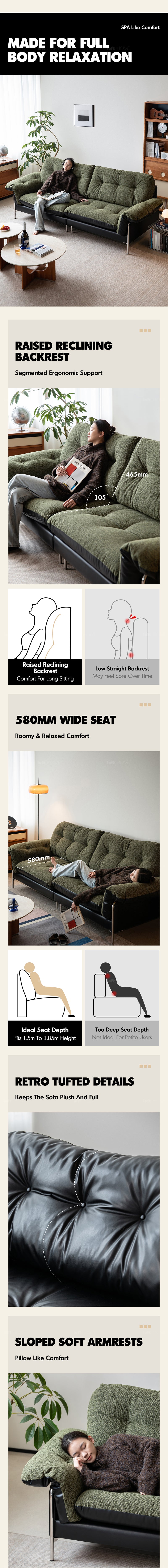 more product details and feature of Vintage Microfiber Leather And Fabric 2 Seater Sofa OASIS