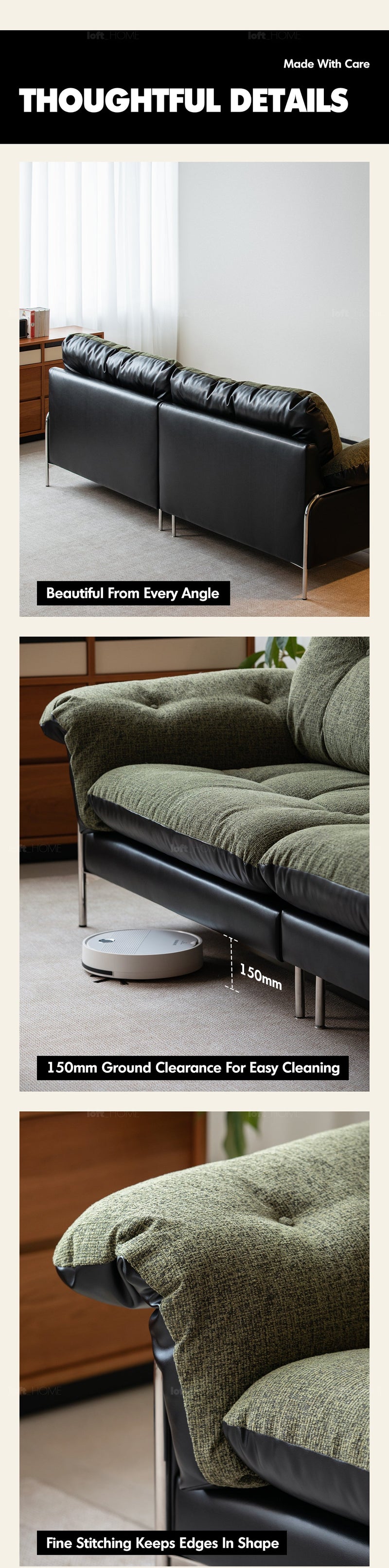 more product details and feature of Vintage Microfiber Leather And Fabric 2 Seater Sofa OASIS