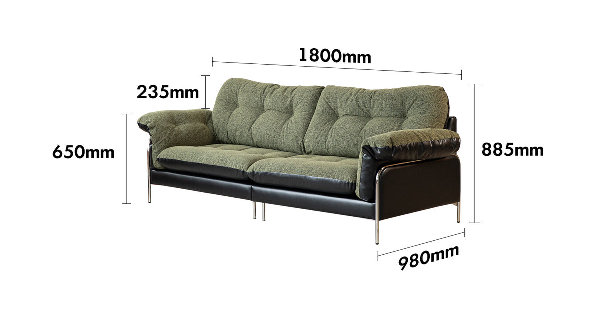 dimension detail diagram of Vintage Microfiber Leather And Fabric 2 Seater Sofa OASIS